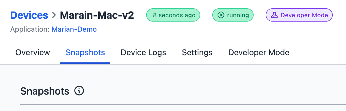 Menu Snapshots for Devices